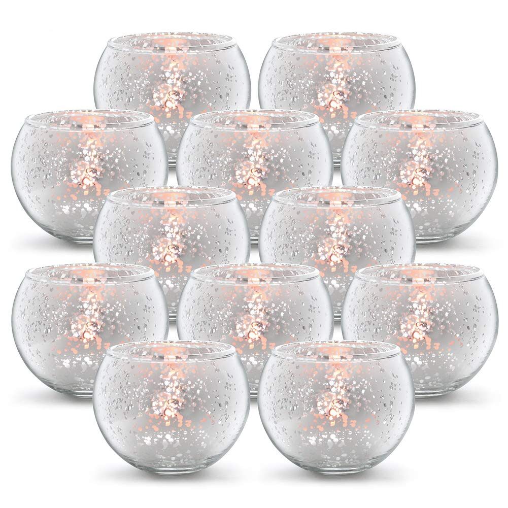 Set of Round Glass Candle Holders in Silver and Gold - Image 2